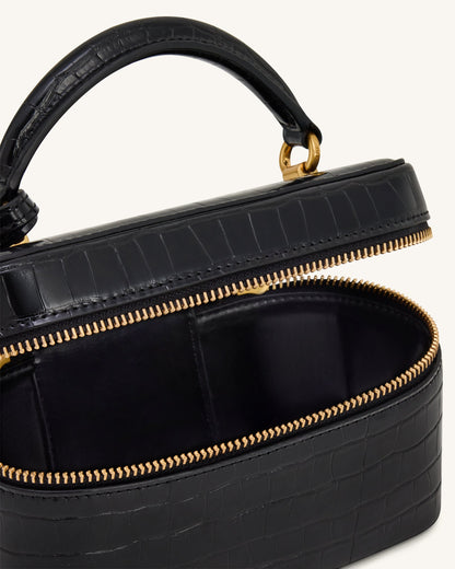 Cleo Box Shape Top Handle Bag - Green Croc