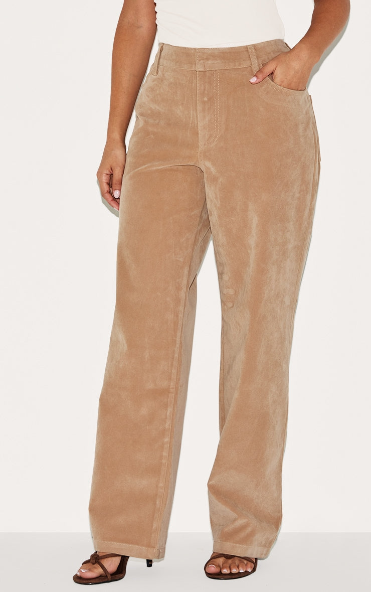 Petite Sand Faux Suede Mid Rise Straight Leg Trousers
