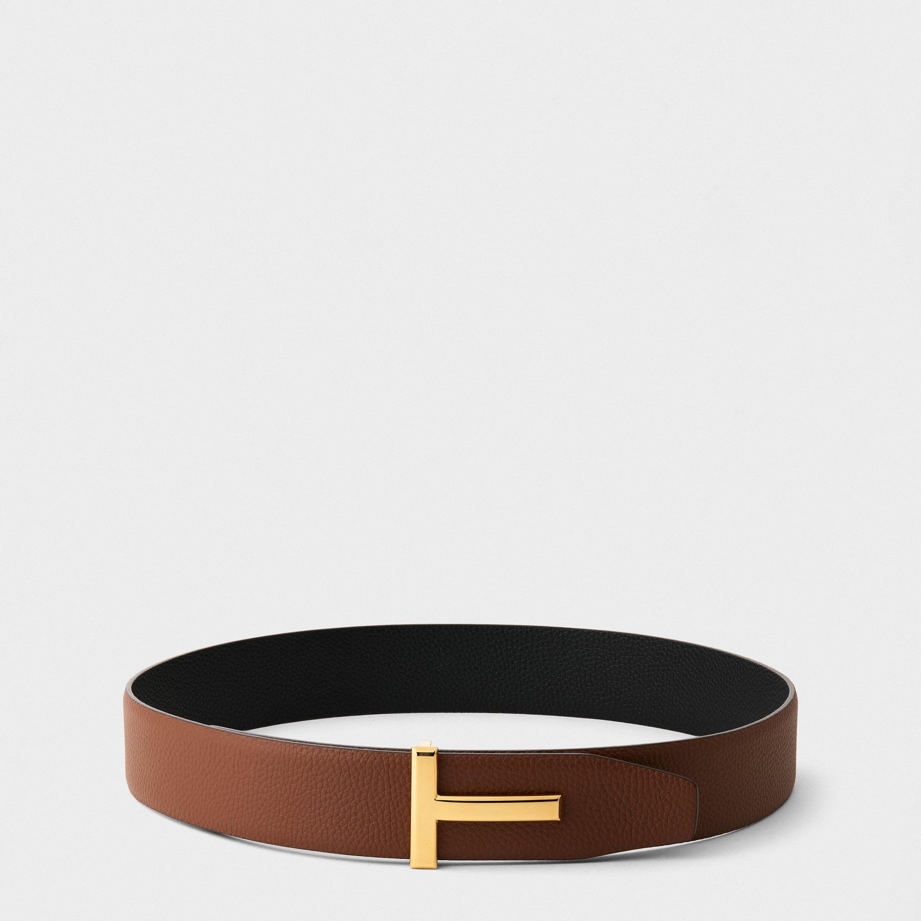 Men's Plain Leather Reversible T Buckle Belt
