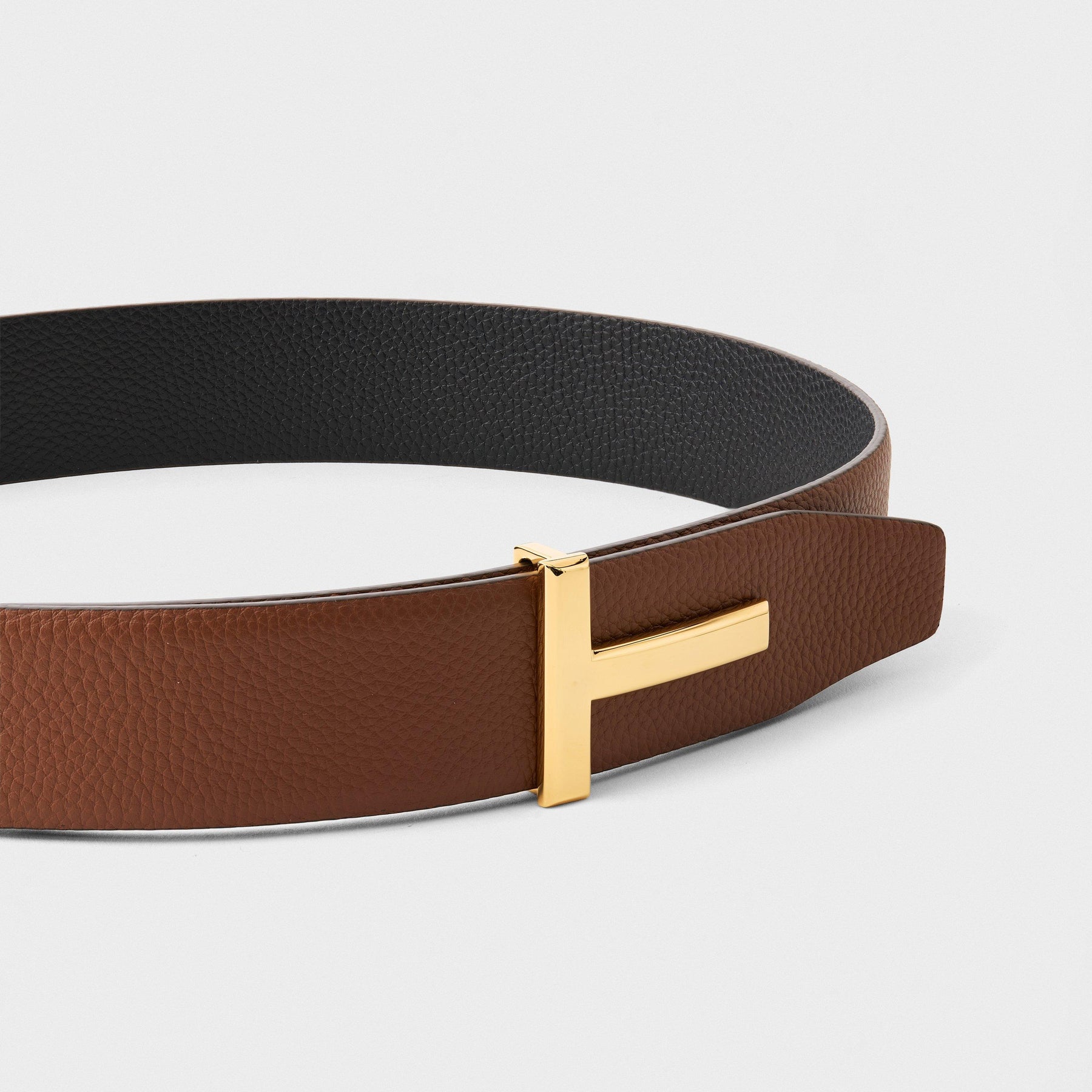 Men's Plain Leather Reversible T Buckle Belt