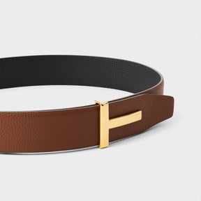Men's Plain Leather Reversible T Buckle Belt