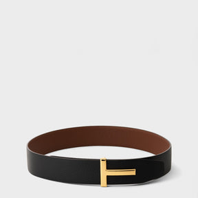 Men's Plain Leather Reversible T Buckle Belt