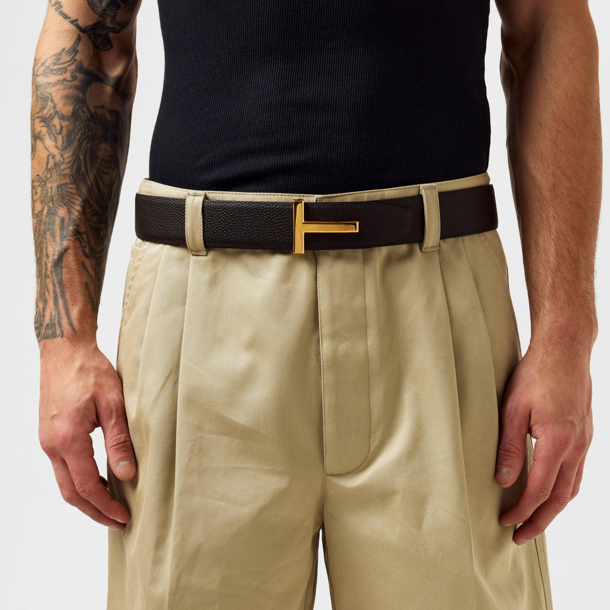 Men's Plain Leather T Reversible Belt