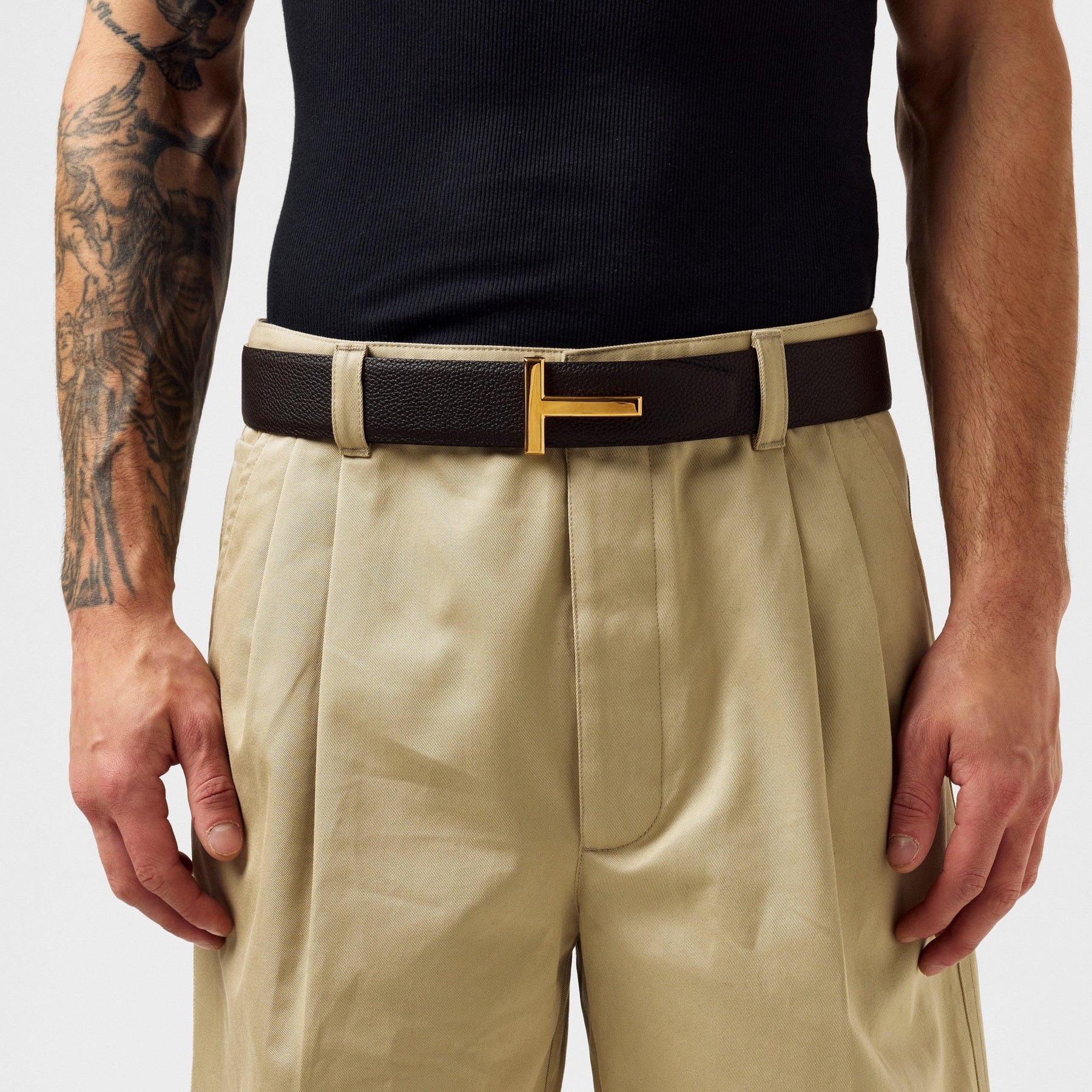 Men's Plain Leather T Reversible Belt