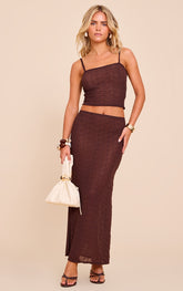 Petite Brown Mesh Tie Front Maxi Skirt