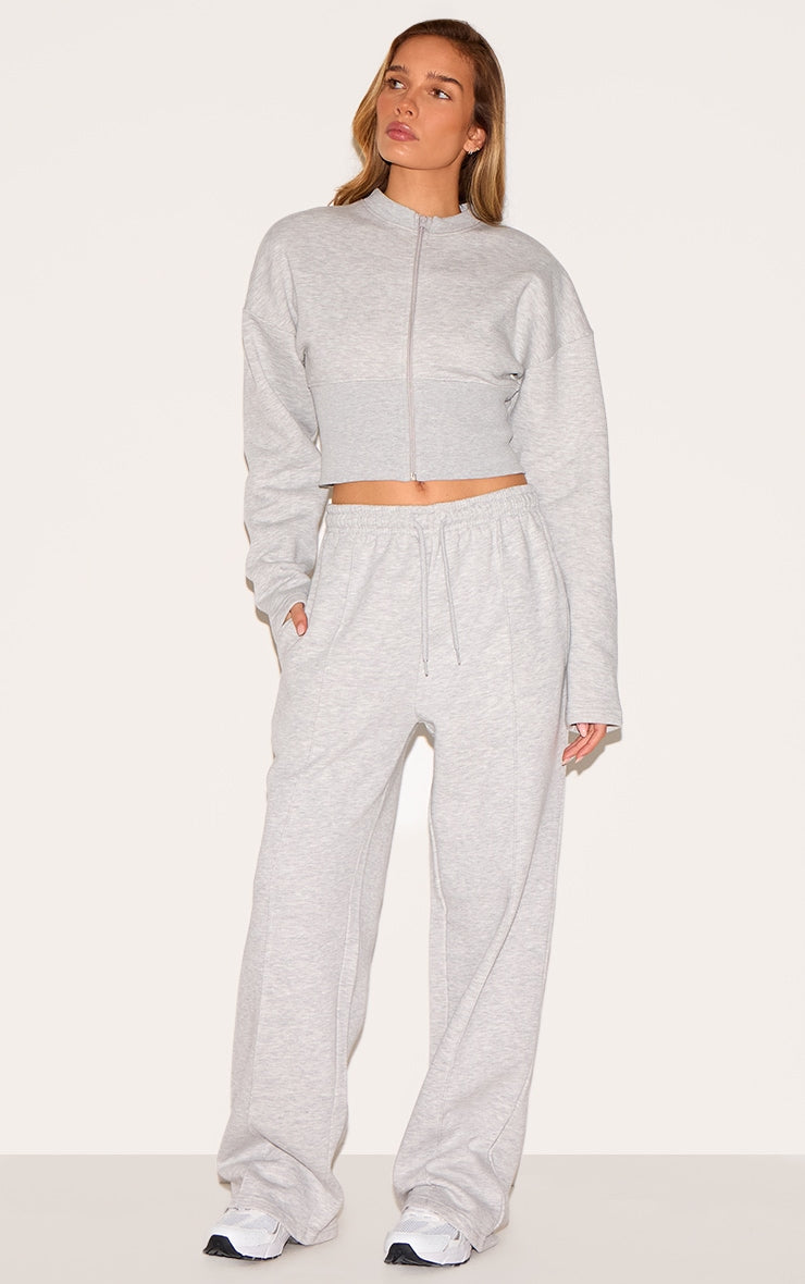 Ash Grey Wide Leg Seam Detail Joggers
