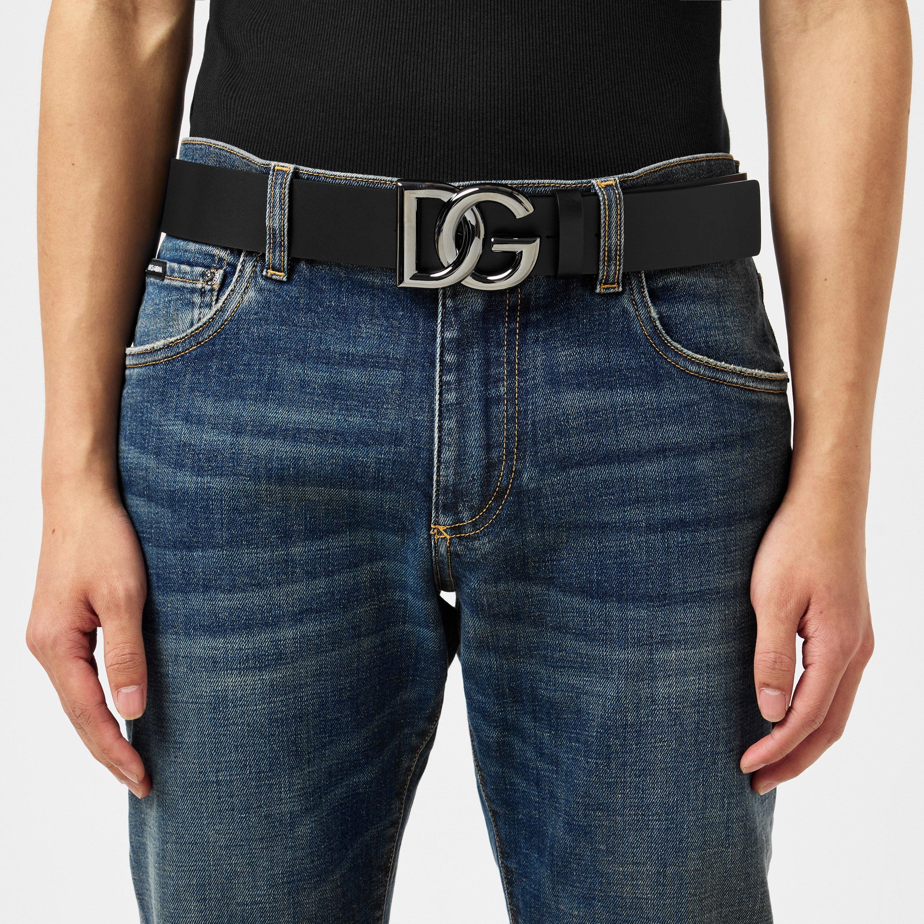 Interlock Logo Leather Buckle Belt, 40mm