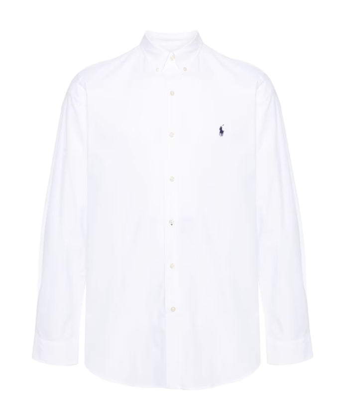 Polo Ralph Lauren White Cotton Shirt with Blue Logo
