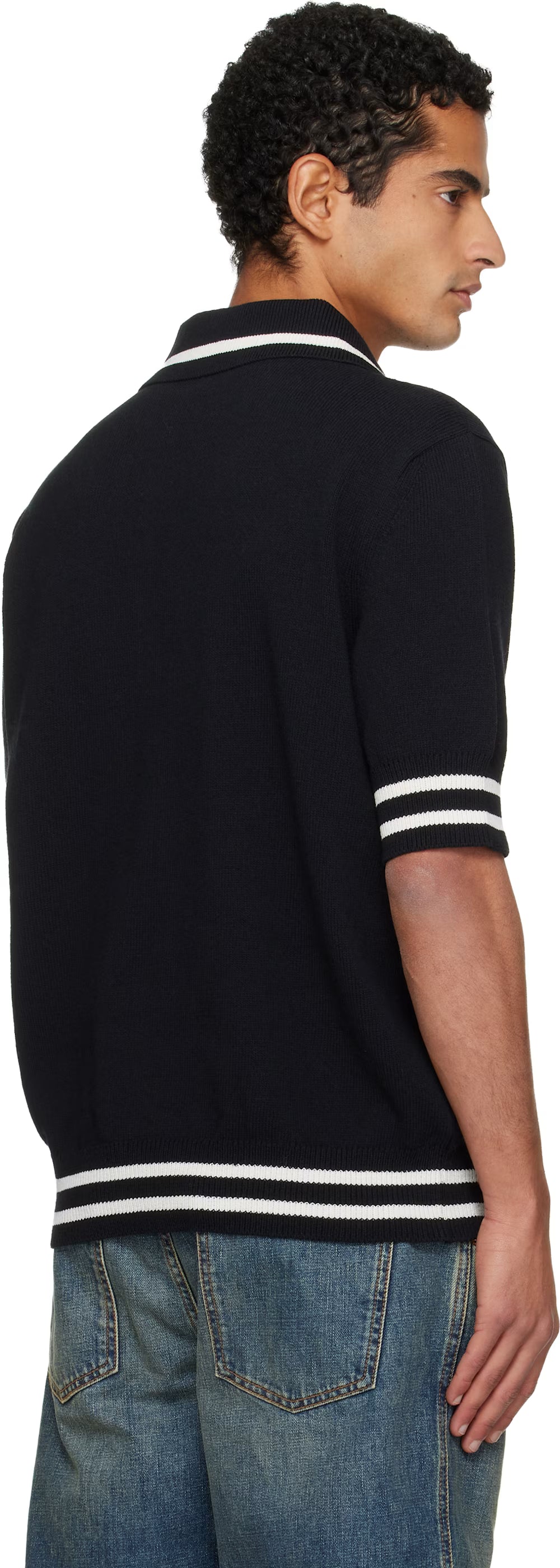 Black College Emblem Embroidery Knit Polo