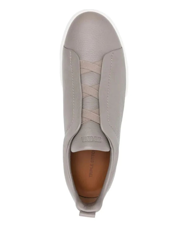 Zegna Men’s Triple Stitch™ Low-Top Grey Leather Sneakers – Contemporary Slip-On Style