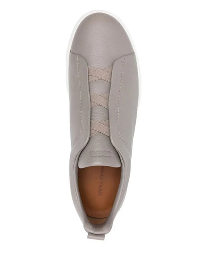 Zegna Men’s Triple Stitch™ Low-Top Grey Leather Sneakers – Contemporary Slip-On Style