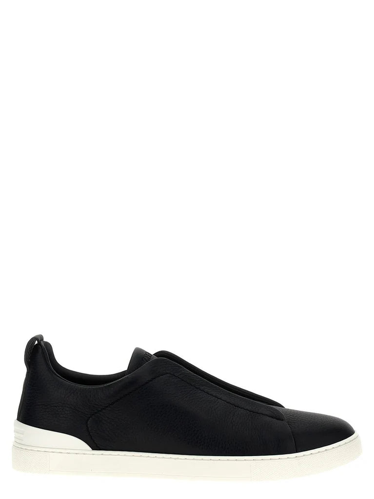 Zegna Men’s Triple Stitch™ Blue Deerskin Leather Slip-On Sneakers – Made in Italy