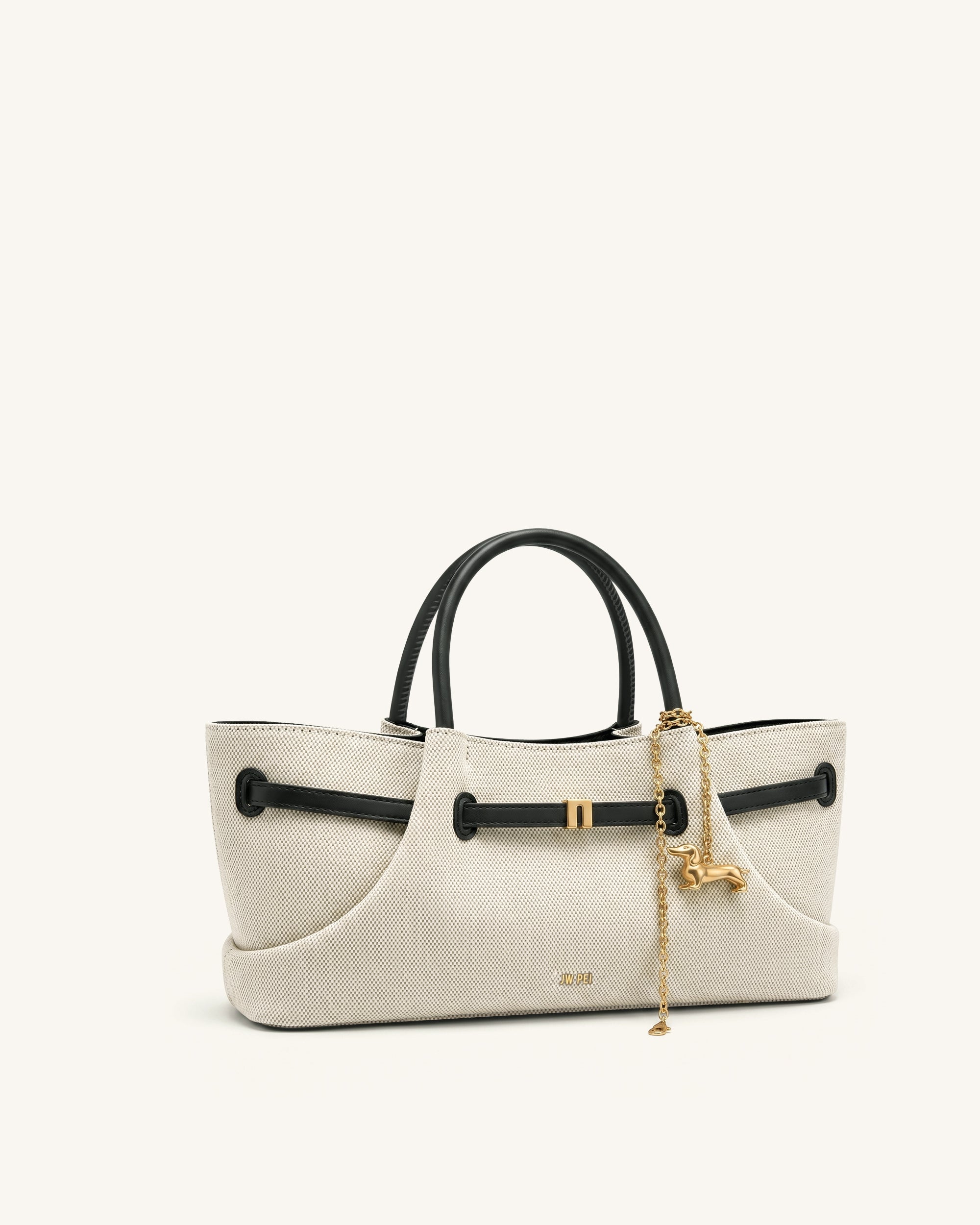 Maeve Dachshund Metal Charm Tote Bag - Ivory Croc