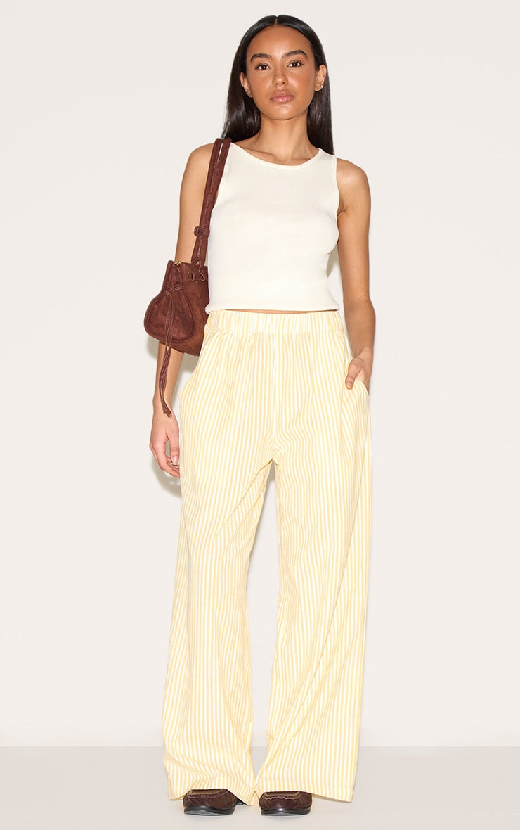 Petite Lemon Stripe Linen Look Elasticated Waist Trousers