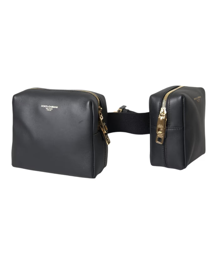 Black Leather Waist Fanny Pack Bag