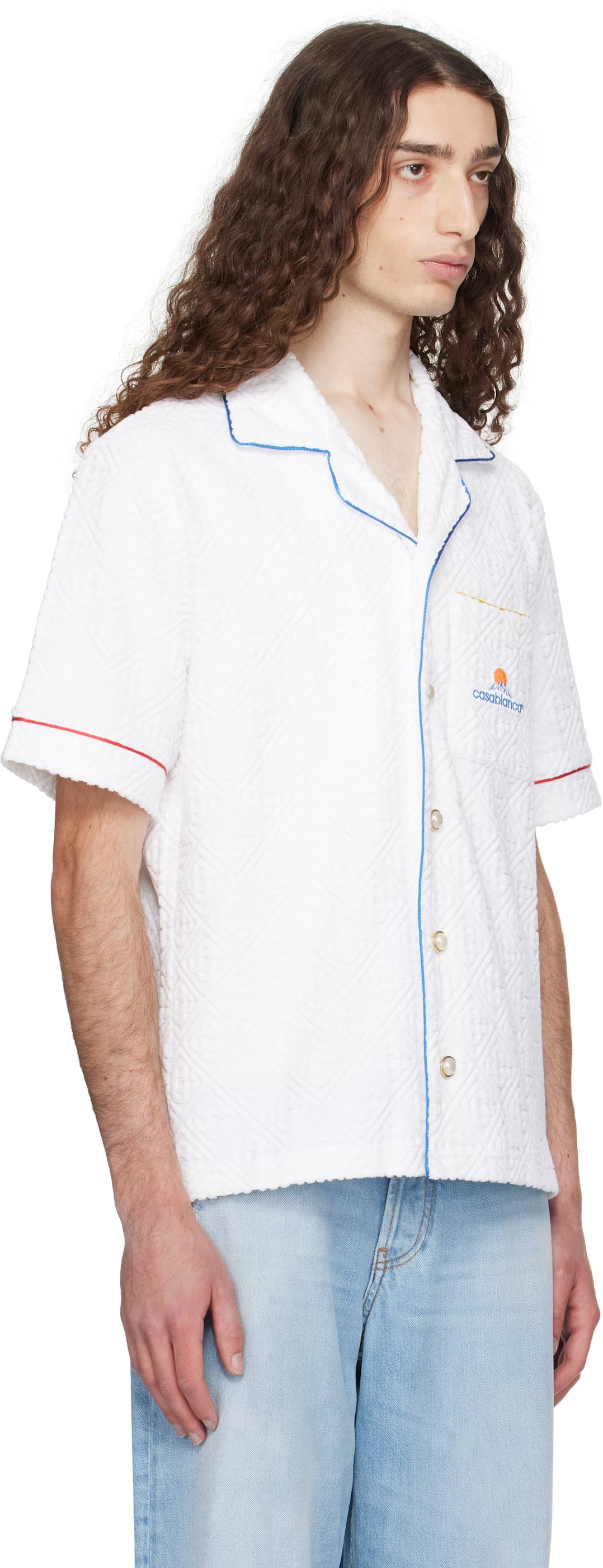 White Monogram Jacquard Towelling Short Sleeve Shirt