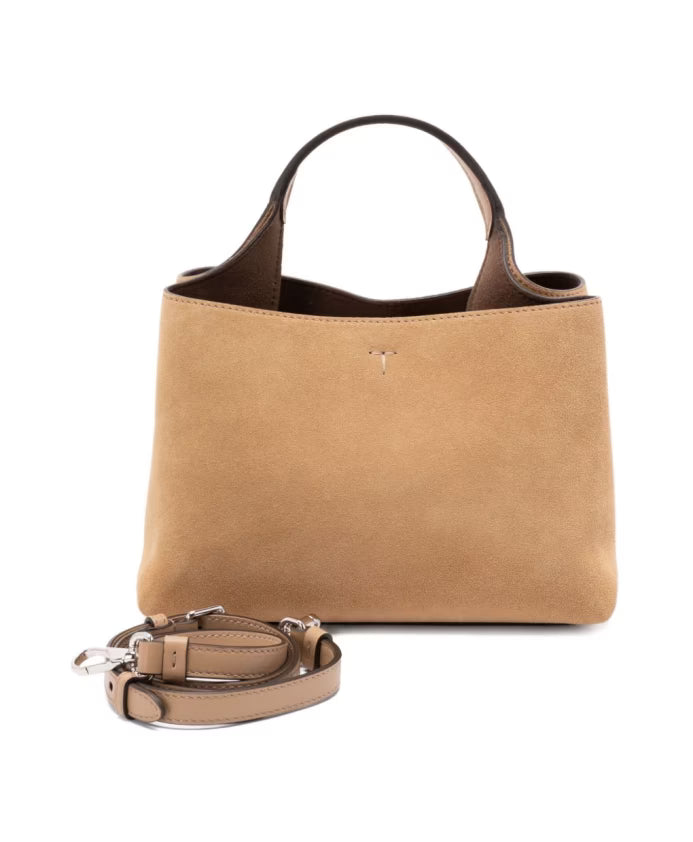 Beige Suede Top Handle Bag