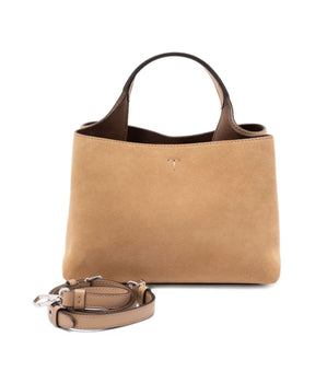 Beige Suede Top Handle Bag