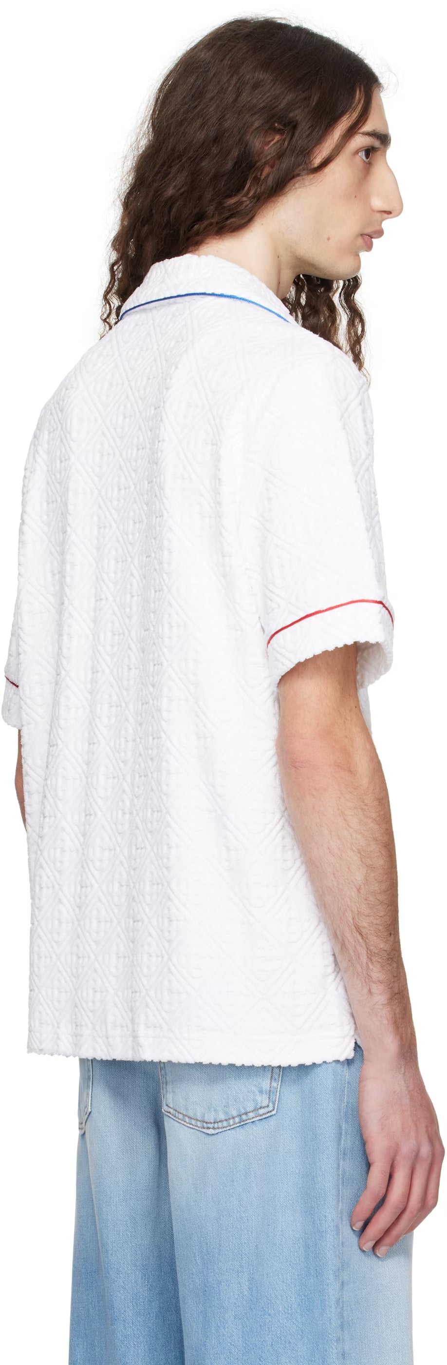 White Monogram Jacquard Towelling Short Sleeve Shirt