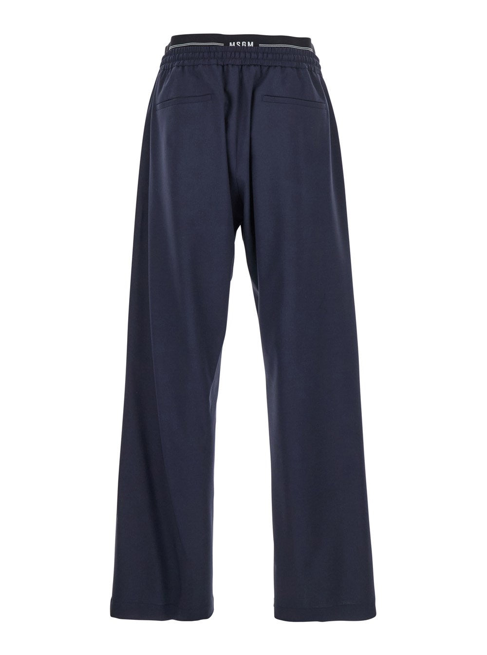 Msgm Blue Pants with Logo Band and Drawstring Waist in Cotton Man