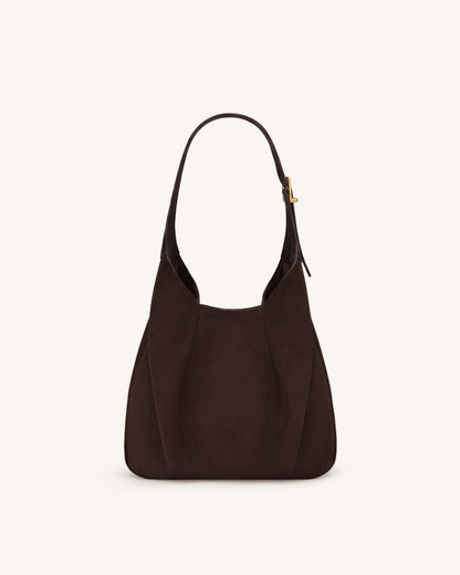 Alina Faux Suede Hobo Bag - Chocolate Brown