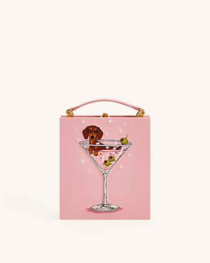 Taya Wine Glass Puppy Pattern Book Shape Clutch Bag - Black