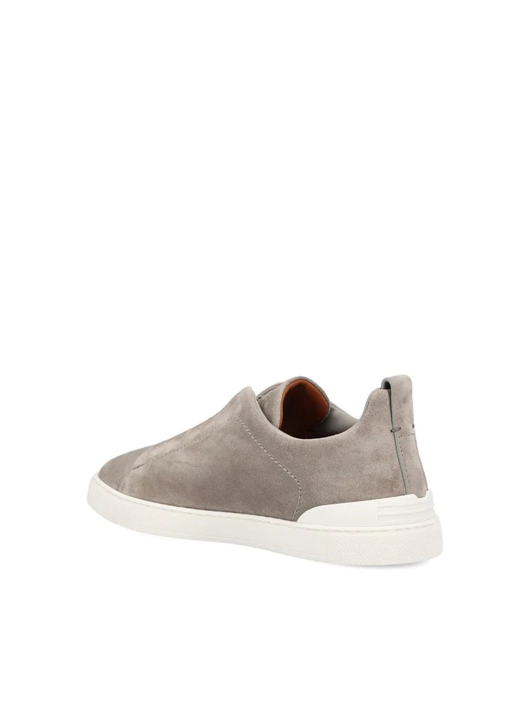 Zegna Grey Suede Triple Stitch™ Luxury Slip-On Sneakers for Men