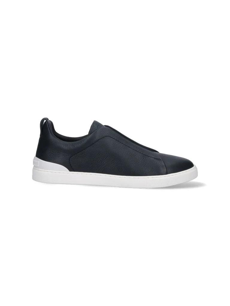 Zegna Men’s Blue Leather Slip-On Sneakers – Made in Italy | Premium Multi-Leather Lining & TPU Sole