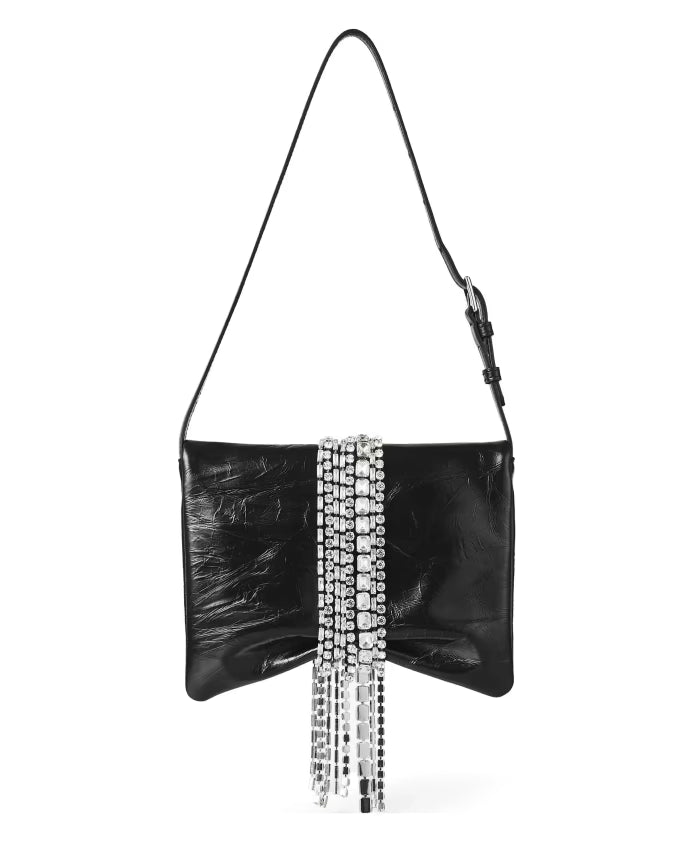 Vintage Leather Shoulder Bag with Crystals