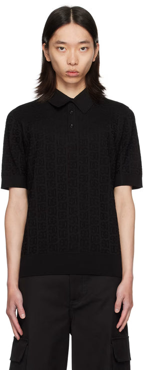 Dolce&Gabbana Black 'DG' Logo Jacquard Polo