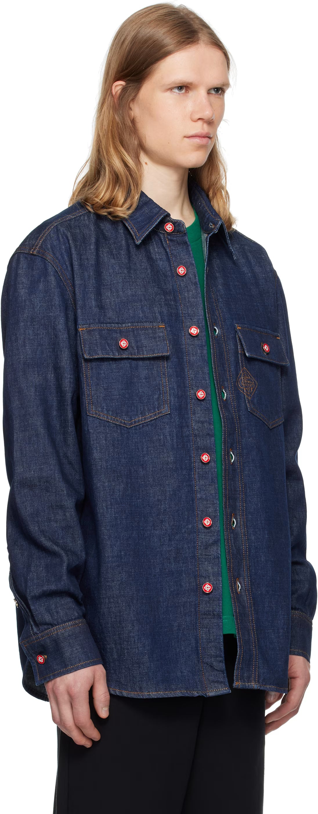 Navy Logo Embroidery Denim Shirt