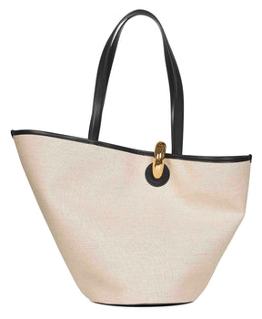 Greige Canvas Bucket Bag with Leather Trims