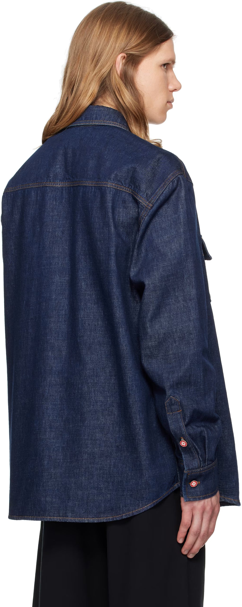 Navy Logo Embroidery Denim Shirt