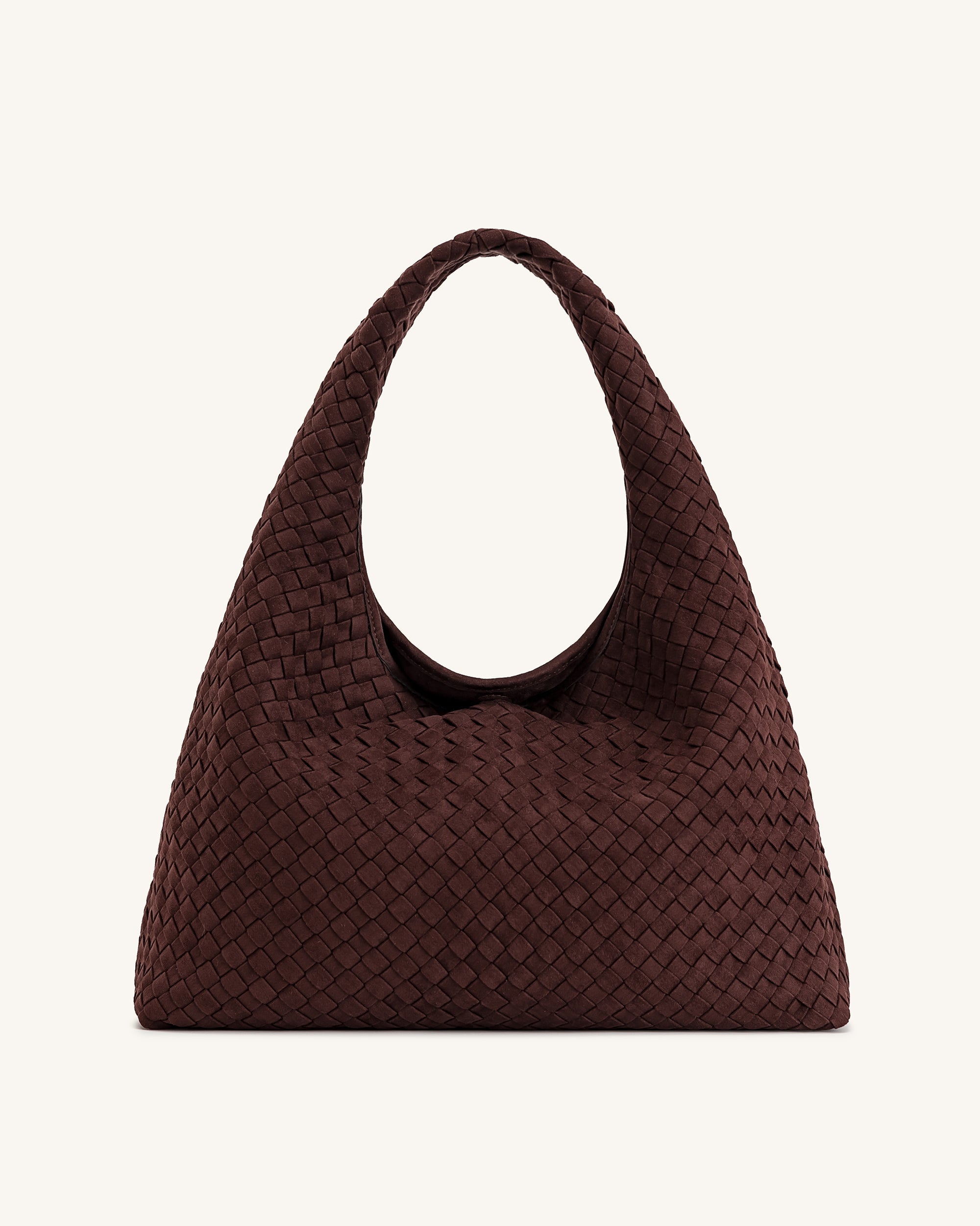 Laura Faux Suede Woven Shoulder Bag - Dark Brown