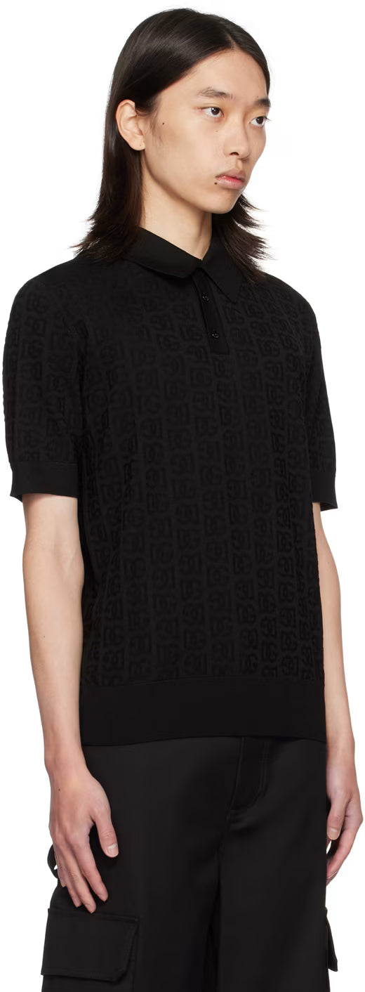 Dolce&Gabbana Black 'DG' Logo Jacquard Polo