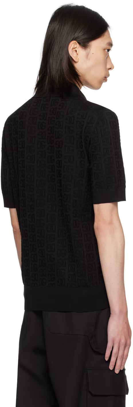 Dolce&Gabbana Black 'DG' Logo Jacquard Polo