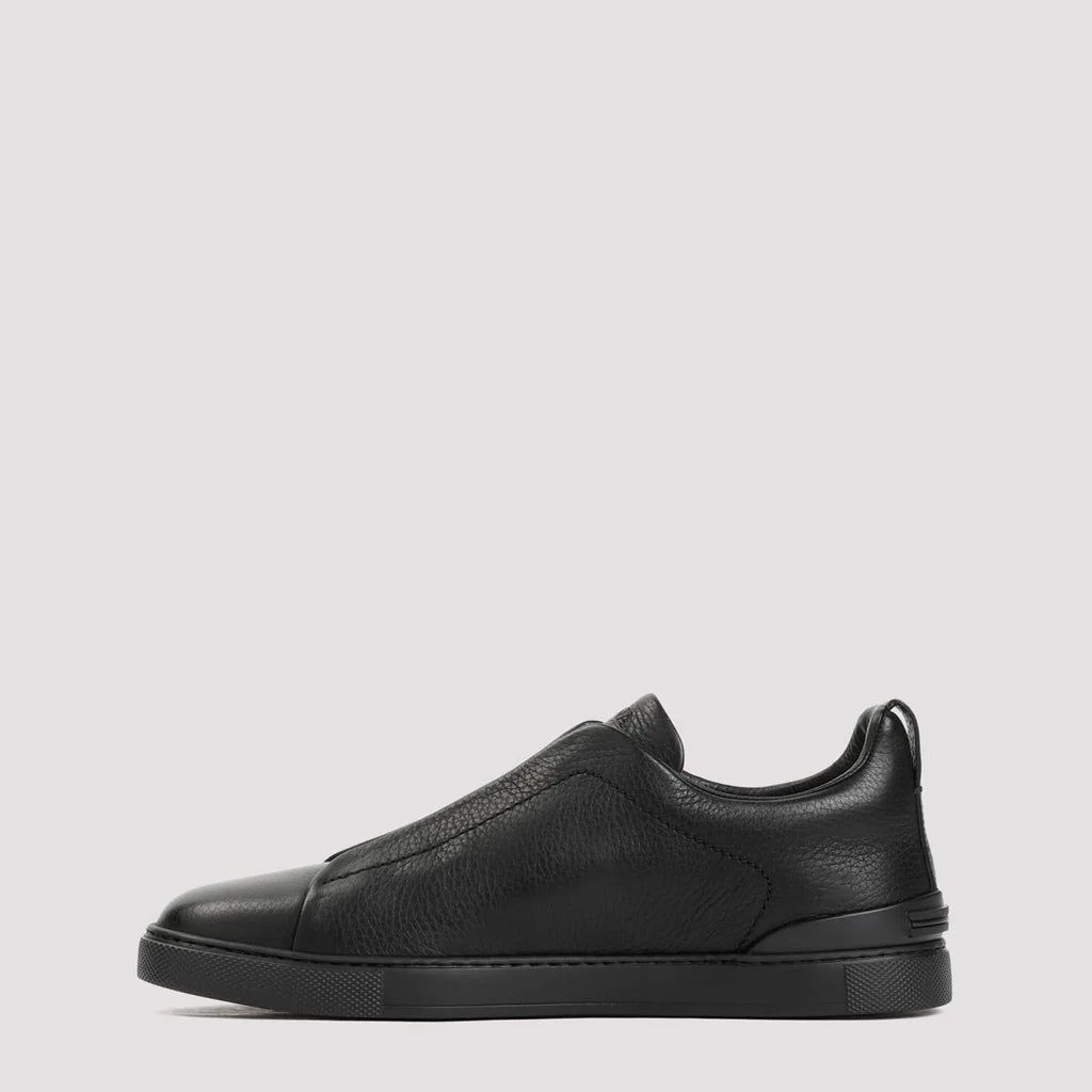 Zegna Men’s Triple Stitch™ Black Deer Leather Slip-On Sneakers – Ultra-Light Sole | Luxury Casual Footwear