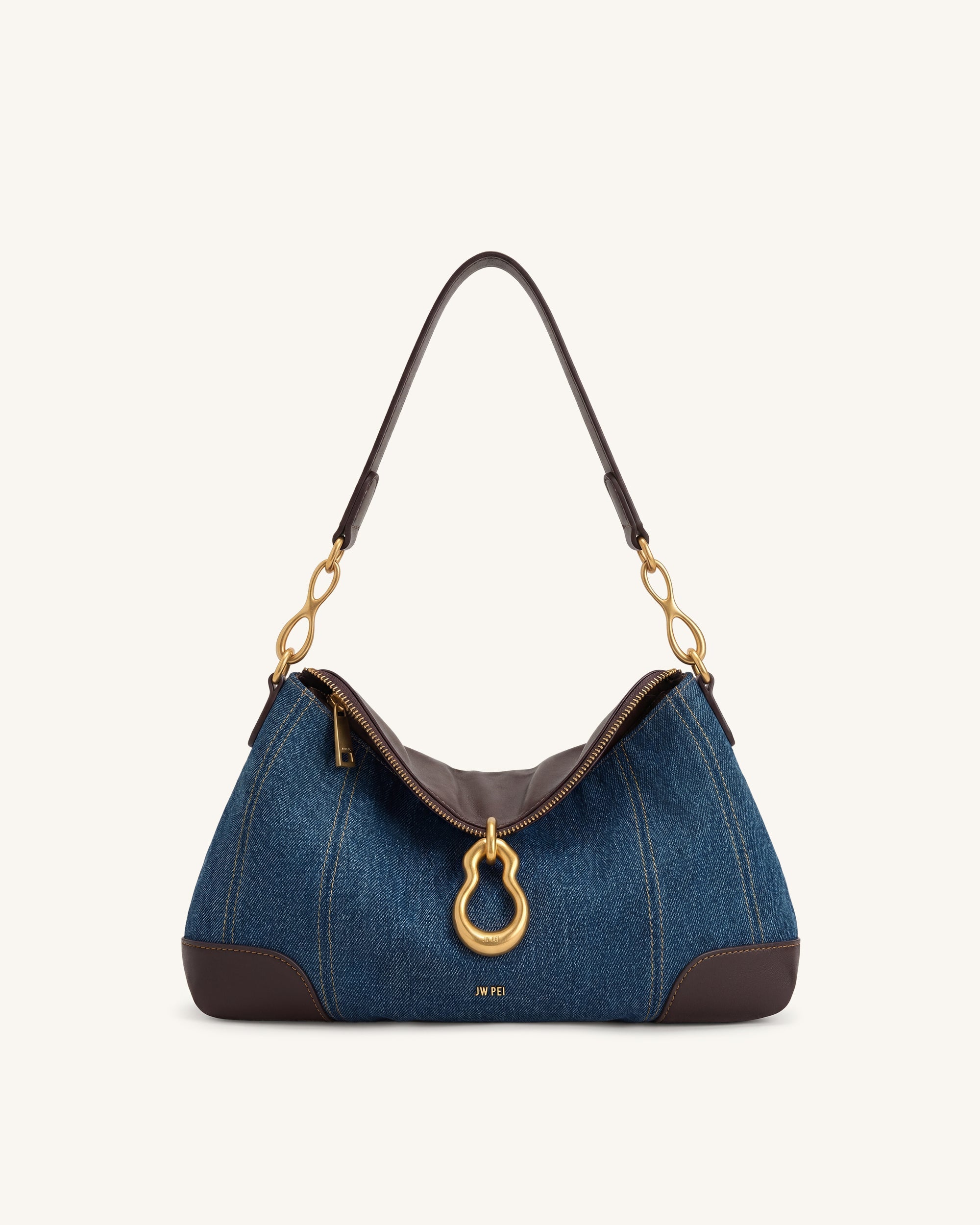 Jayla Metal Pendant Embellished Shoulder Bag - Blue Denim