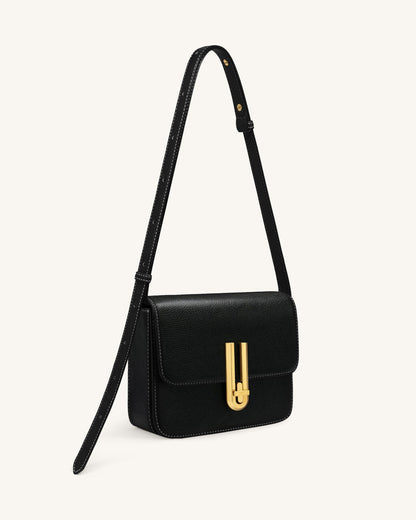 Evania Lock Pebbled Shoulder Bag - Khaki