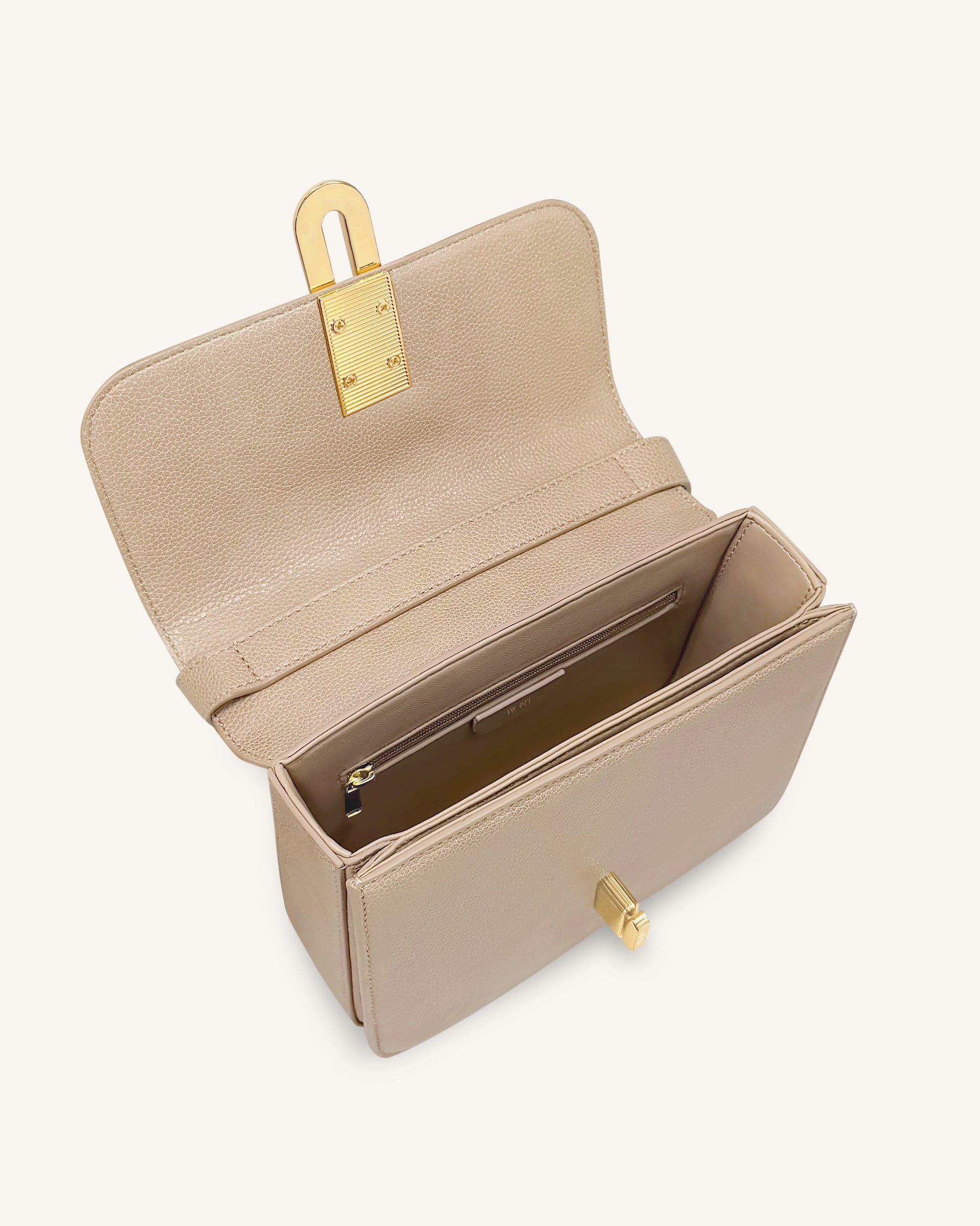 Evania Lock Pebbled Shoulder Bag - Khaki