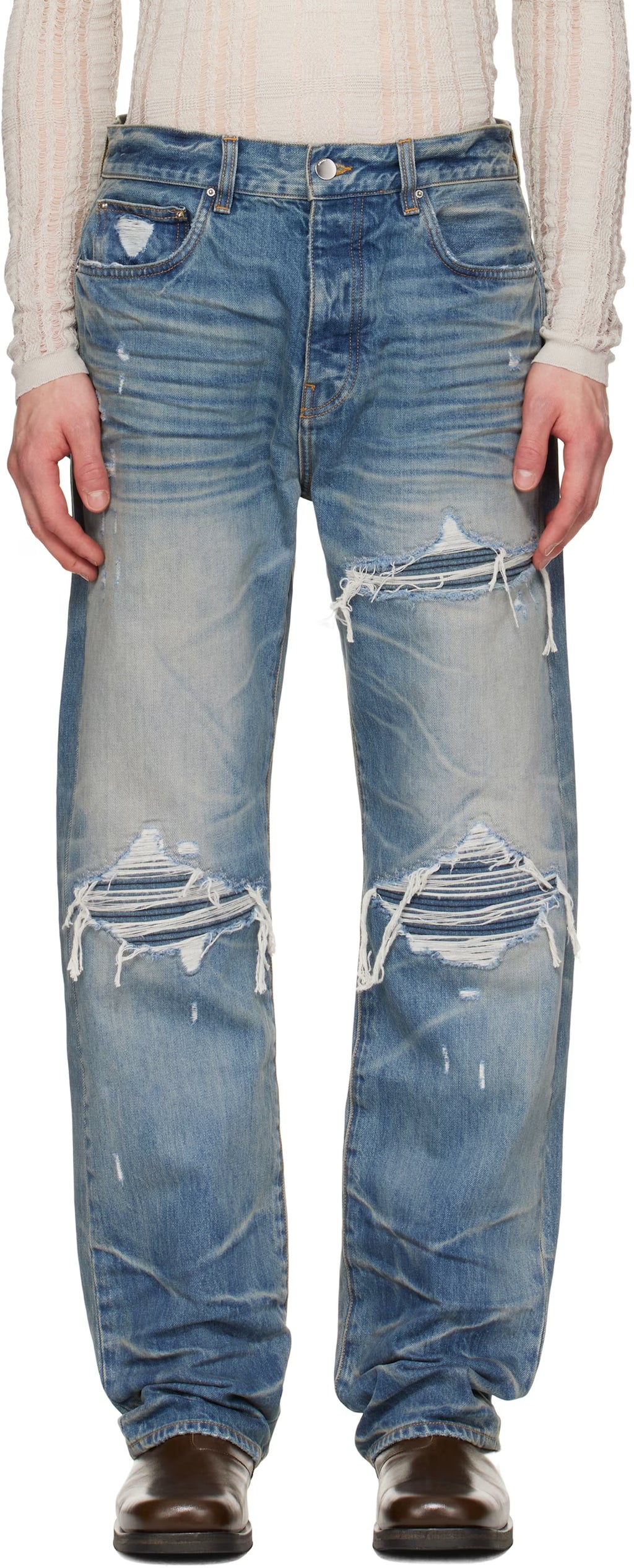 Blue Pleated Denim Straight MX1 Jeans