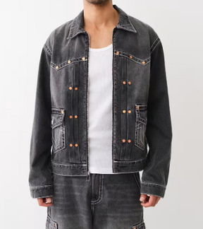 RIVET BIG T ZIP DENIM JACKET
