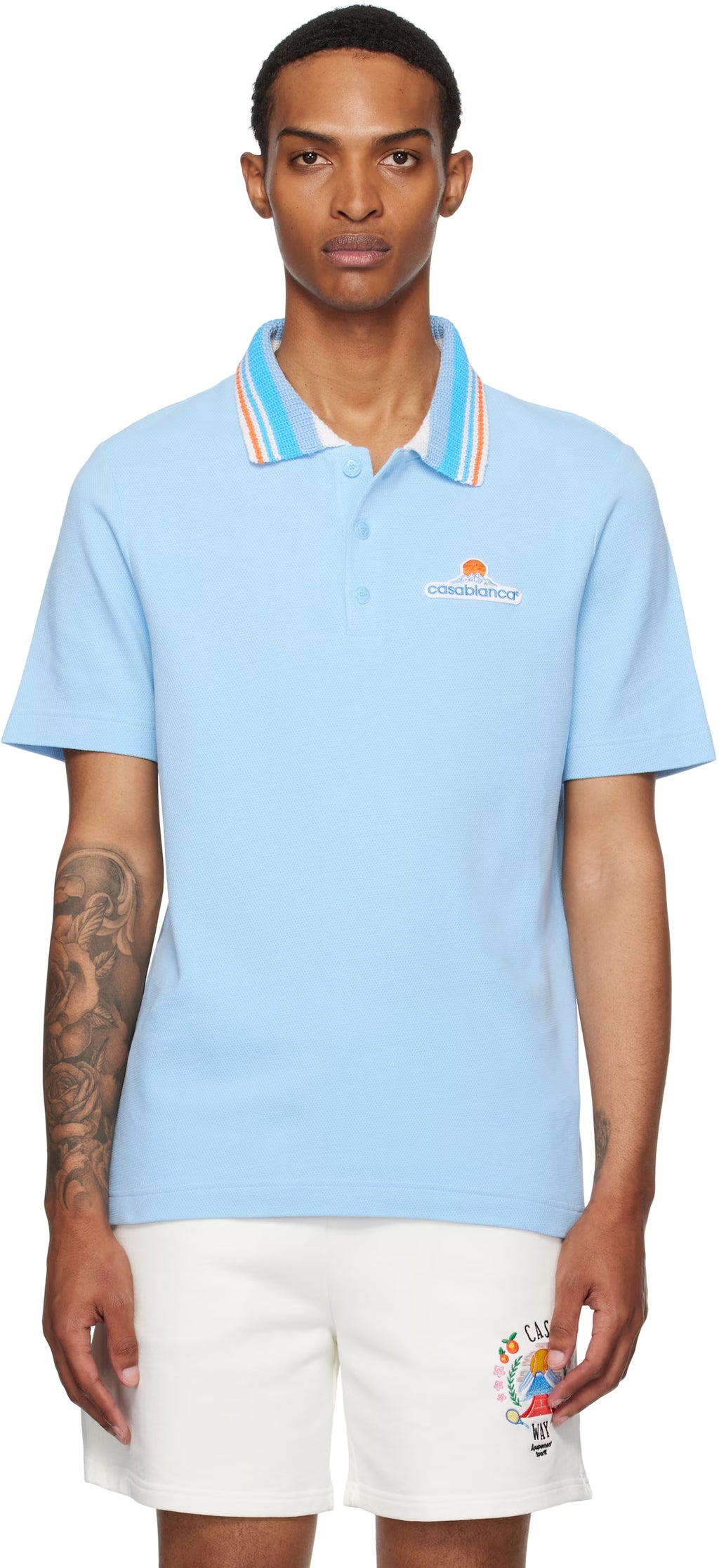 Blue Knit Piqué Short Sleeve Polo