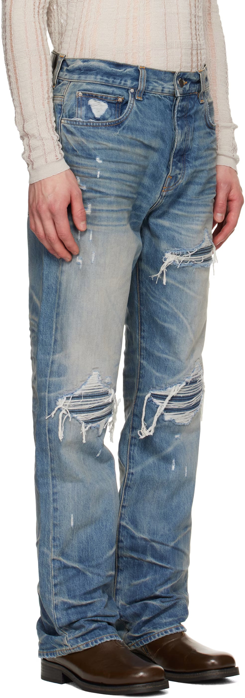 Blue Pleated Denim Straight MX1 Jeans