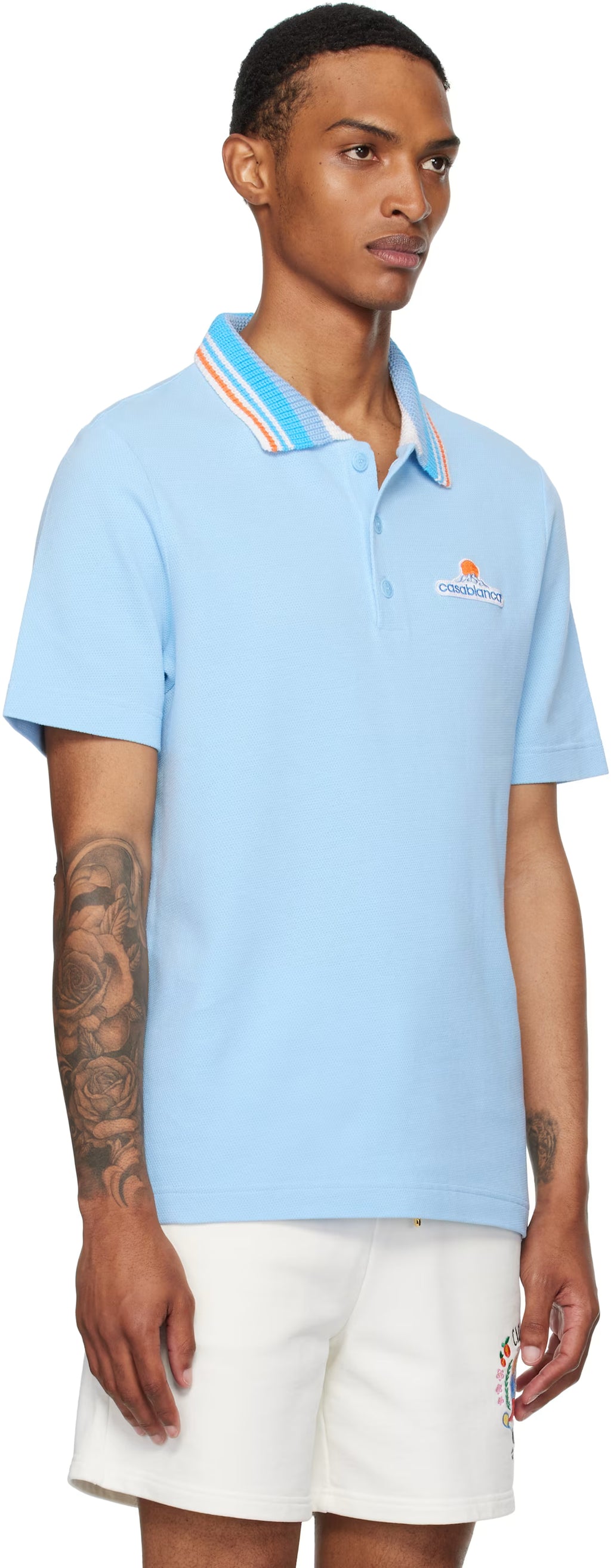Blue Knit Piqué Short Sleeve Polo