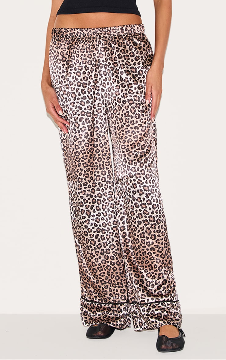 Leopard Printed Satin Wide Leg Trousers