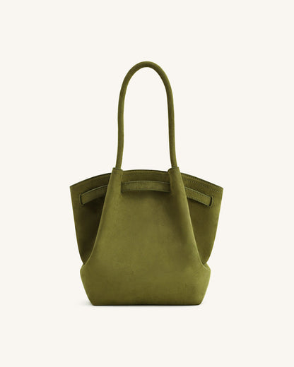 Hana Column Faux Suede Tote Bag - Olive Green