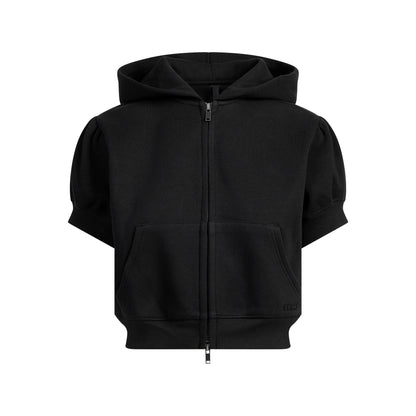 Cotton Fleece Bubble Sleeve Cropped Zip Up