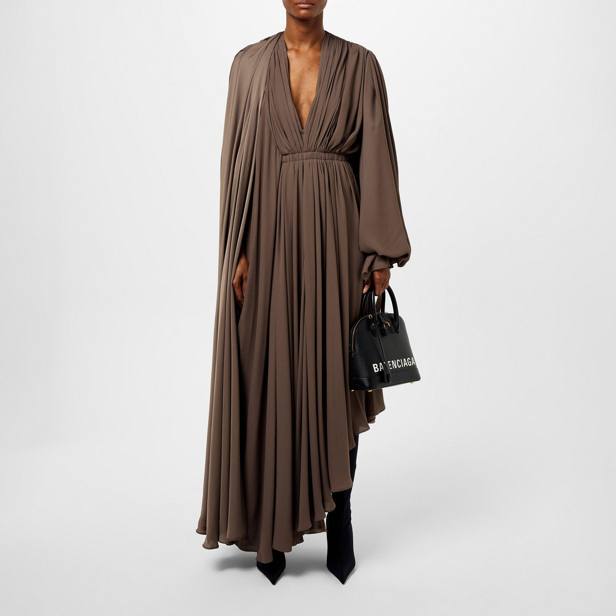 V Neck Draped Maxi Dress
