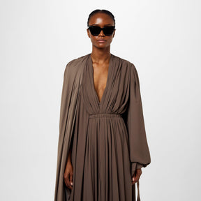 V Neck Draped Maxi Dress